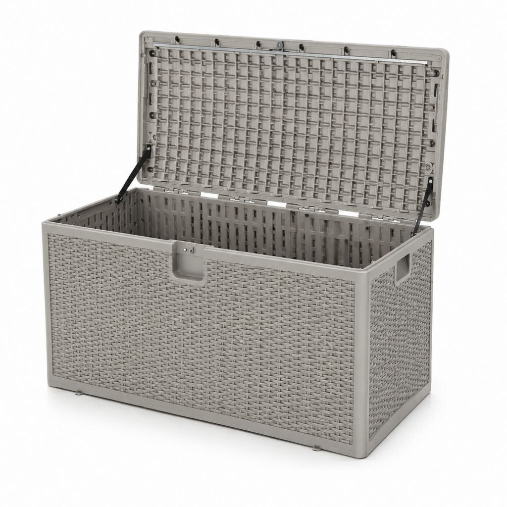 Coffre de jardin en polypropylène gris tressé rectangulaire 119 x 46 x 60 cm 320 L