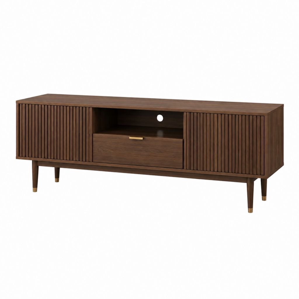 Meuble TV 2 portes 1 tiroir marron noyer MDF rectangulaire 160 x 40 x 60 cm