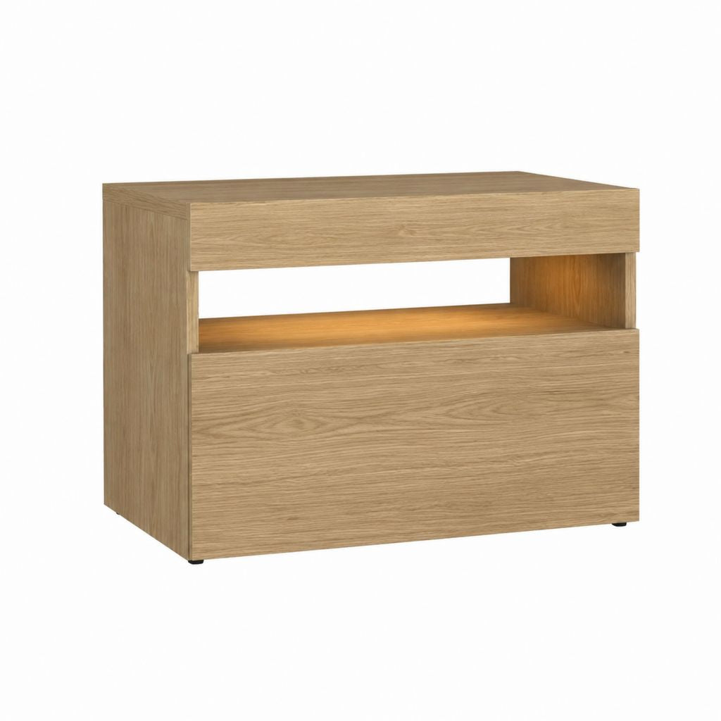 Table de chevet avec tiroir et niche ouverte chêne clair en panneaux de particules 60 x 40 x 50 cm