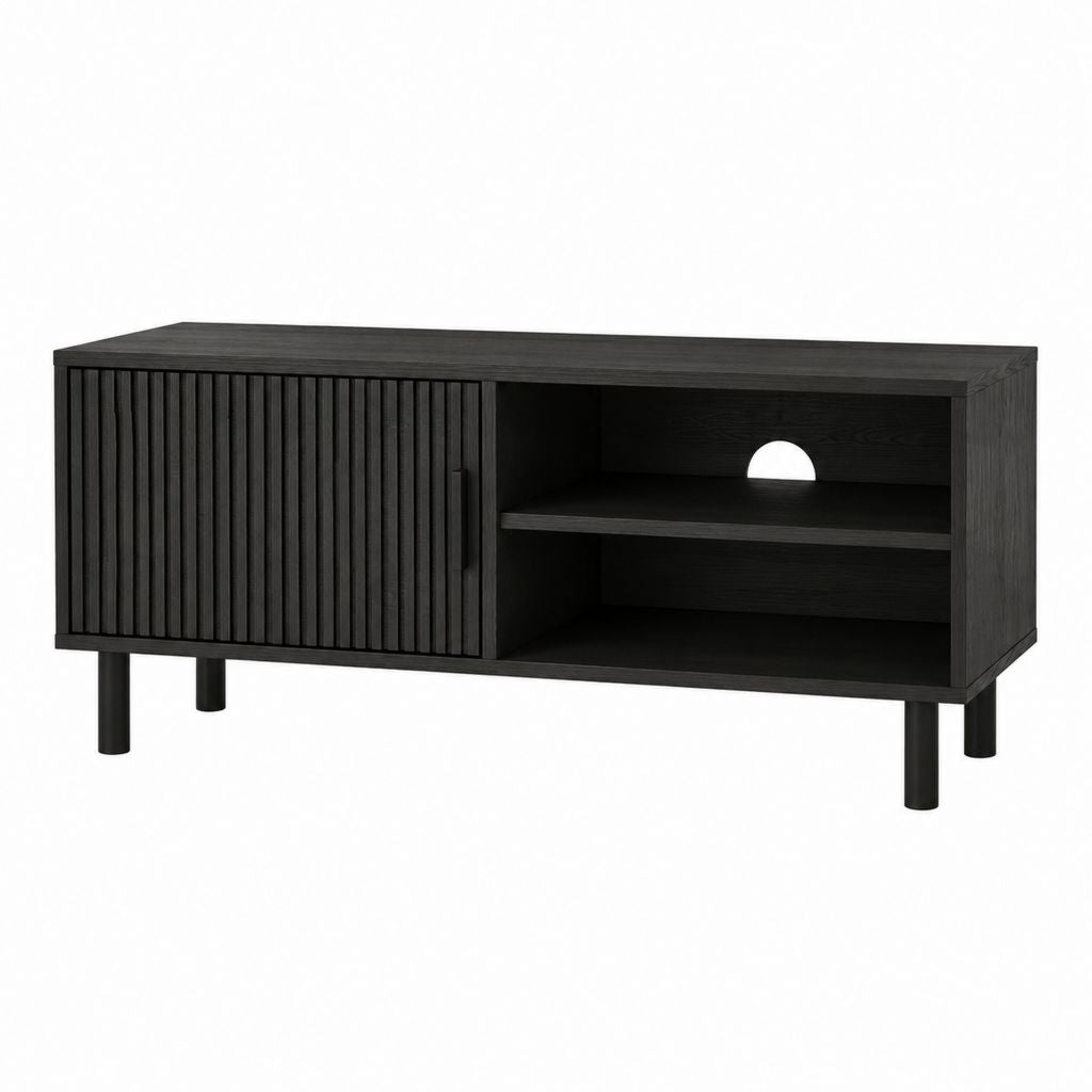 Meuble TV noir en panneaux MDF rectangulaire avec porte coulissante 120 x 40 x 60 cm