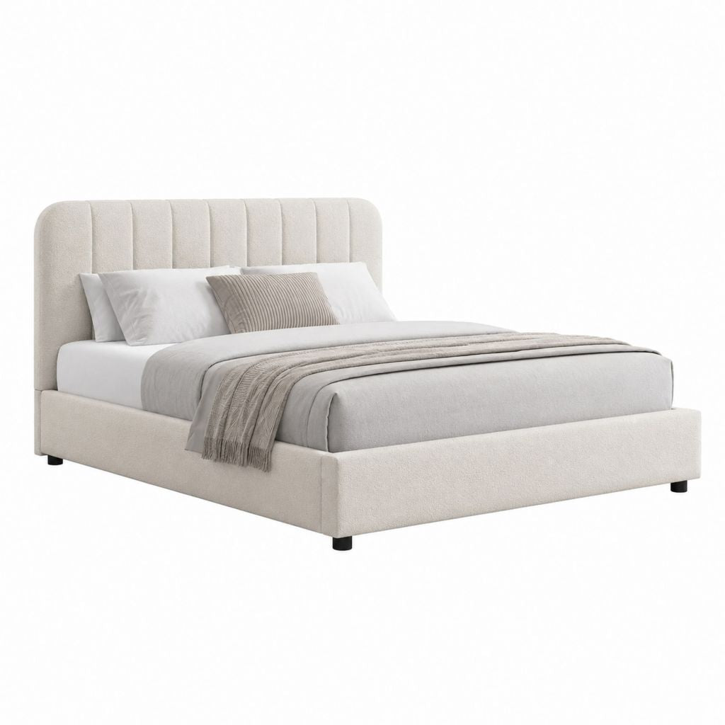Lit coffre capitonné beige en polyester 160 x 200 cm
