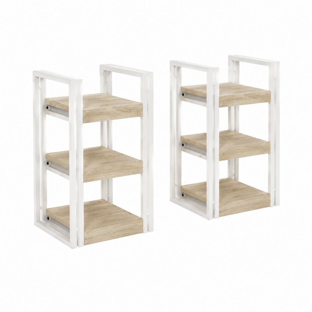 Lot de 2 tables de chevet à 3 étagères blanc et chêne clair en MDF 40 x 30 x 60 cm