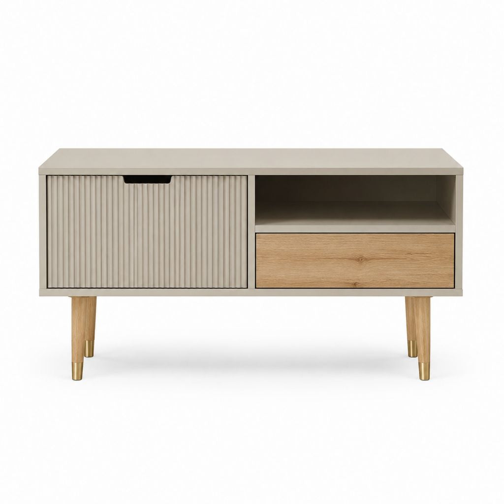 Meuble TV avec rangement beige et chêne en panneaux MDF 120 x 40 x 65 cm