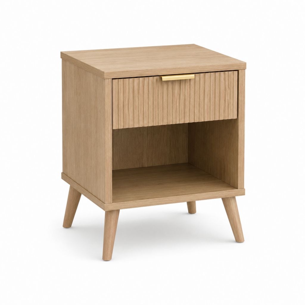 Table de chevet 1 tiroir avec niche ouverte chêne clair en MDF rectangulaire 45 x 40 x 60 cm