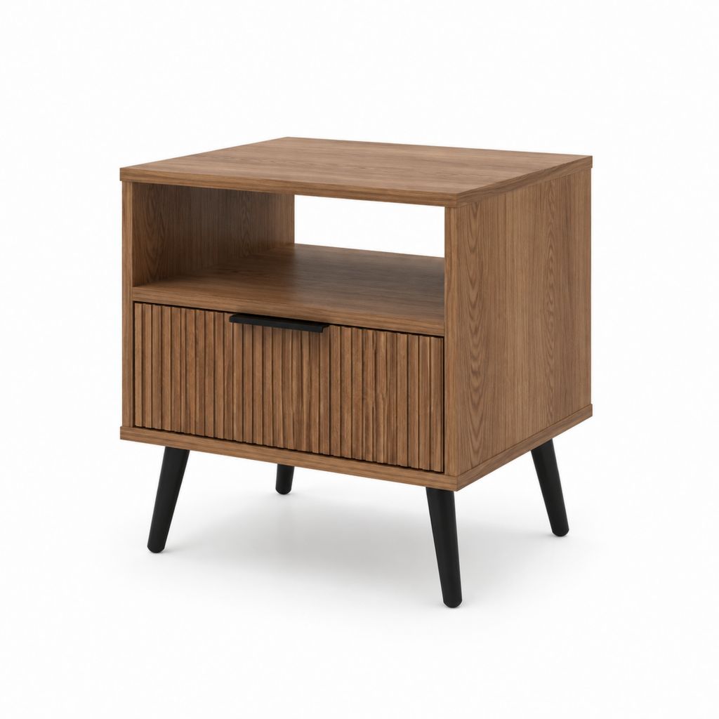 Table de chevet rectangulaire noyer en panneaux de particules 60 x 40 x 60 cm avec niche et placard