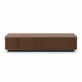 Meuble TV bas marron en MDF plaqué noyer à façade rainurée 160 x 40 x 50 cm