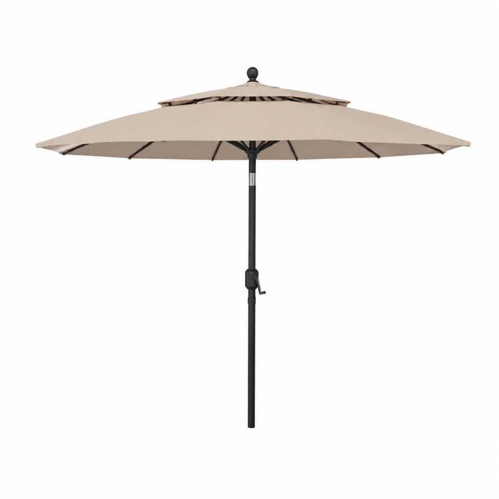 Parasol de jardin rond beige en polyester et acier avec manivelle Ø 300 cm hauteur 248 cm