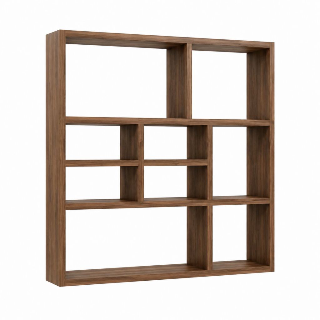 Bibliothèque étagère murale noyer en MDF rectangulaire 100 x 100 x 25 cm