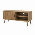Meuble TV rectangulaire marron effet noyer en MDF 140 x 40 x 60 cm avec porte coulissante et étagères