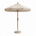 Parasol de jardin octogonal crème en polyester et bois massif avec franges Ø 270 cm hauteur 250 cm