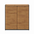 Armoire de rangement de jardin à 2 portes brun et noir en bois massif d'acacia et acier 100 x 45 x 120 cm