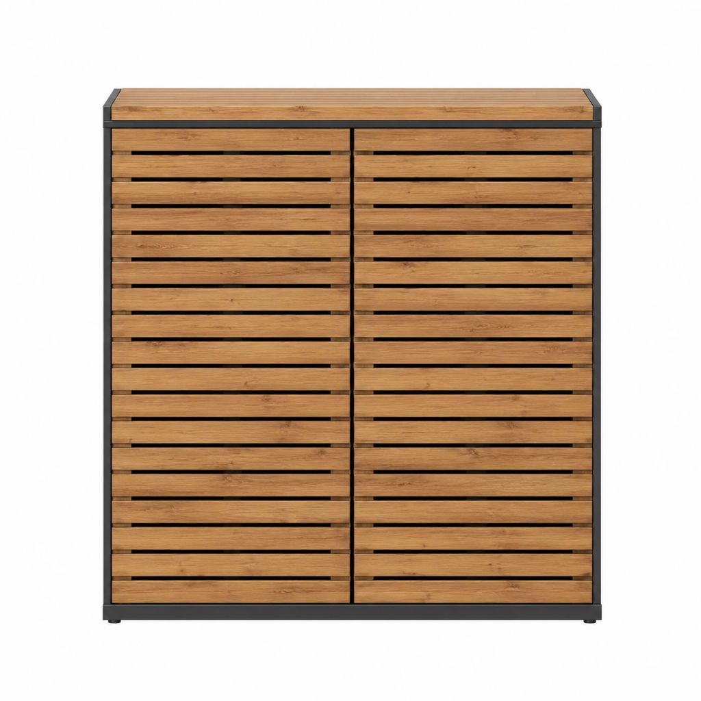 Armoire de rangement de jardin à 2 portes brun et noir en bois massif d'acacia et acier 100 x 45 x 120 cm